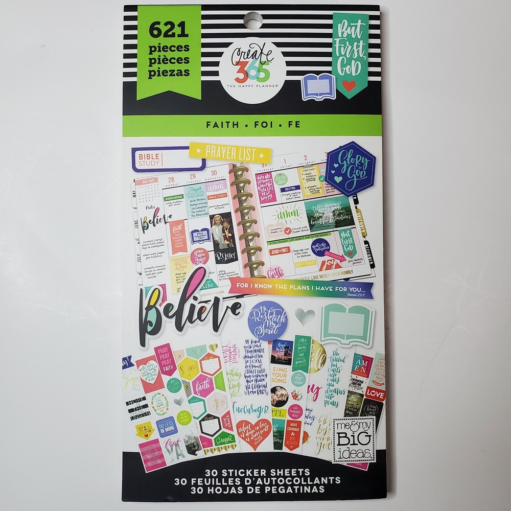Me & My Big Ideas Happy Planner Faith Sticker Value Pck 30 Shts 621 Pcs PPSV-17